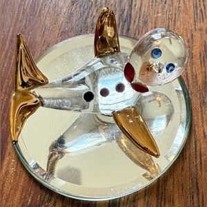 Glass Miniature Seal Figurine with Gold Accents Rhinestone Decor